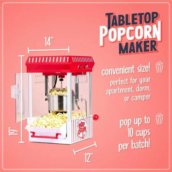 Nostalgia Popcorn Maker Machine - Professional Table-Top With 2.5 Oz Kettle Makes Up to 10 Cups - Vintage Popcorn Machine Movie