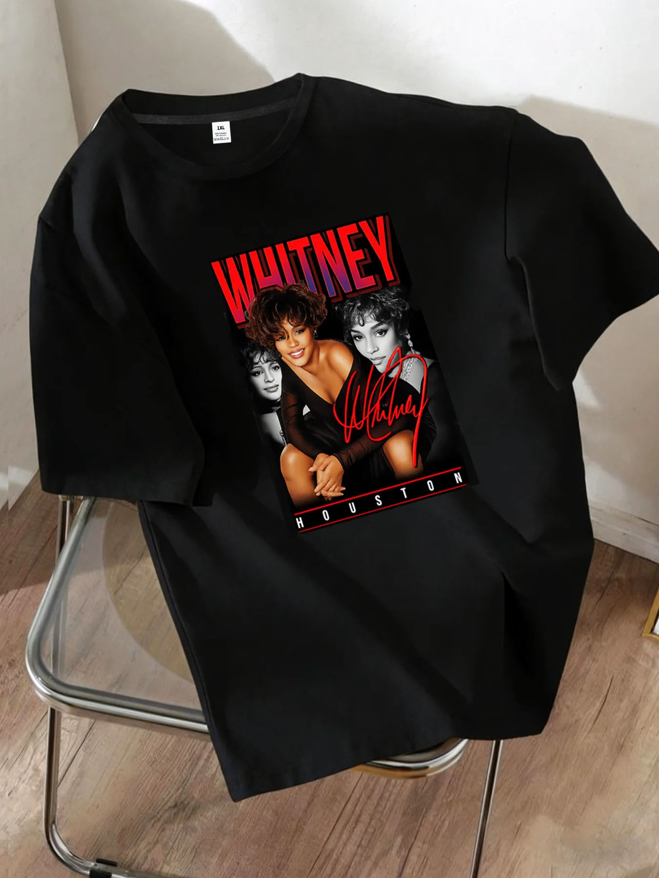 [YJ01062]Camiseta con estampado gráfico vintage de Whitney Houston - Camiseta informal de manga corta con cuello redondo para mujer de talla grande, camiseta de moda de verano