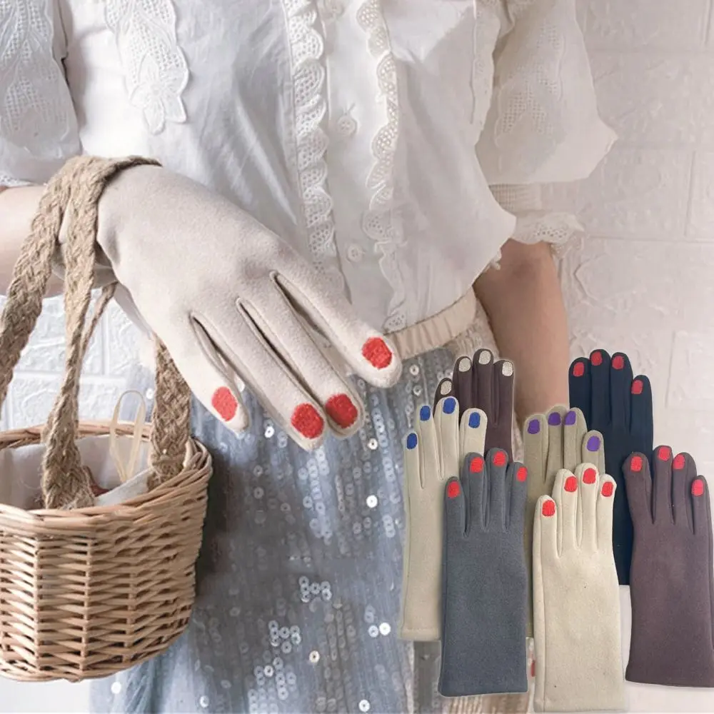 Women's Fashion Touchscreen Nail Polish Gloves Cold Resistant Vintage Split Finger Glove Thickened Windproof Winter Warm Gloves
