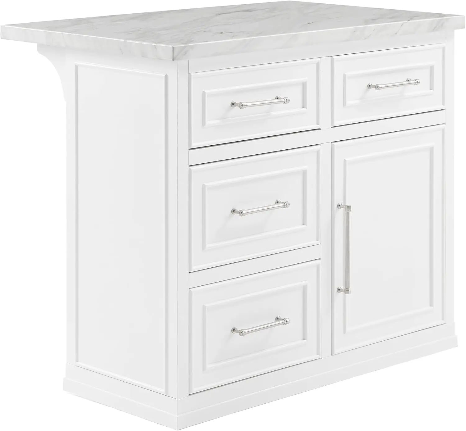 Furniture Cutler Kitchen Island with Faux Marble Top, White