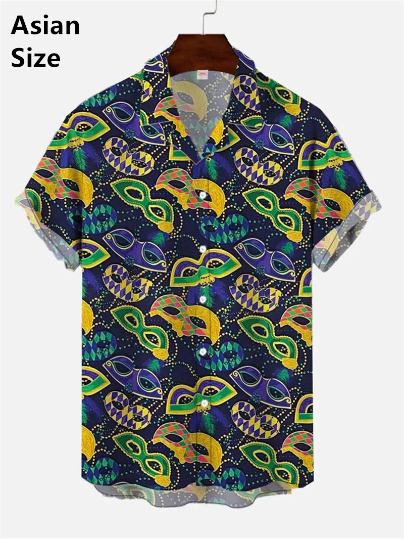 Cool 3D Print Shirt For Men Women Mardi Gras Party Hawaiian Shirt Happy Aloha Button Lapel Top Beach Blouse Best Summer Gifts