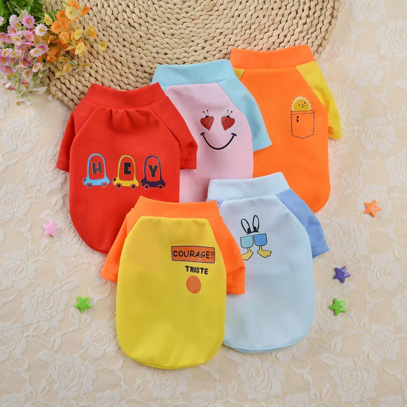 Summer Pet Dog Clothes Spitz Schnauzer Yorkies Dog Vest Breathable Cat T-Shirt Cute Cartoon Small Dogs Vests Puppy Clothing