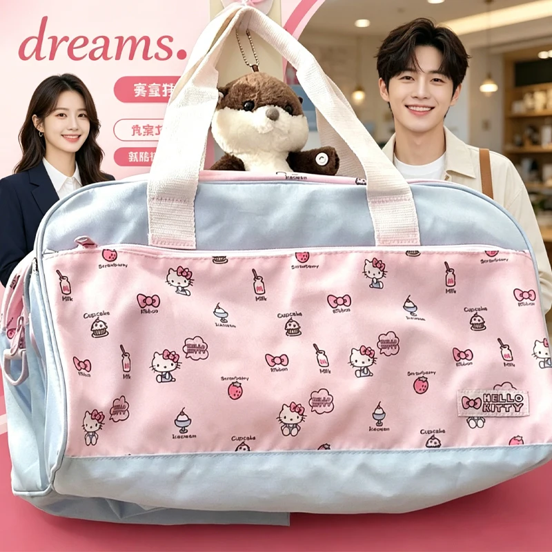 

Hello Kittys Travel Bag Cute Girl's Heart Large Capacity Portable Go Out Tote Bag Anime Figure Leisure Fashion Kawaii