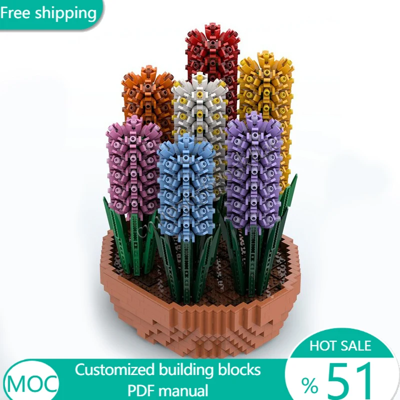 

4290 PCS Flowers Colorful Hyacinths in a Terracotta Bowl MOC Customize Modular Building Block Creative DIY Toy Birthday Gift