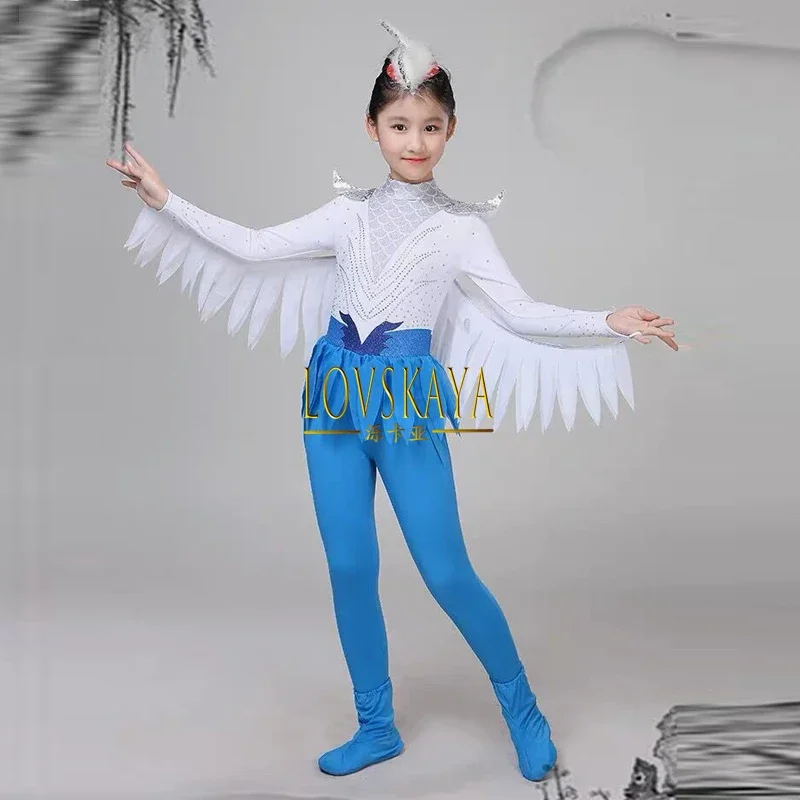 Xiaohe-ropa de rendimiento de baile para niños, ropa con alas de pájaro en forma de baile