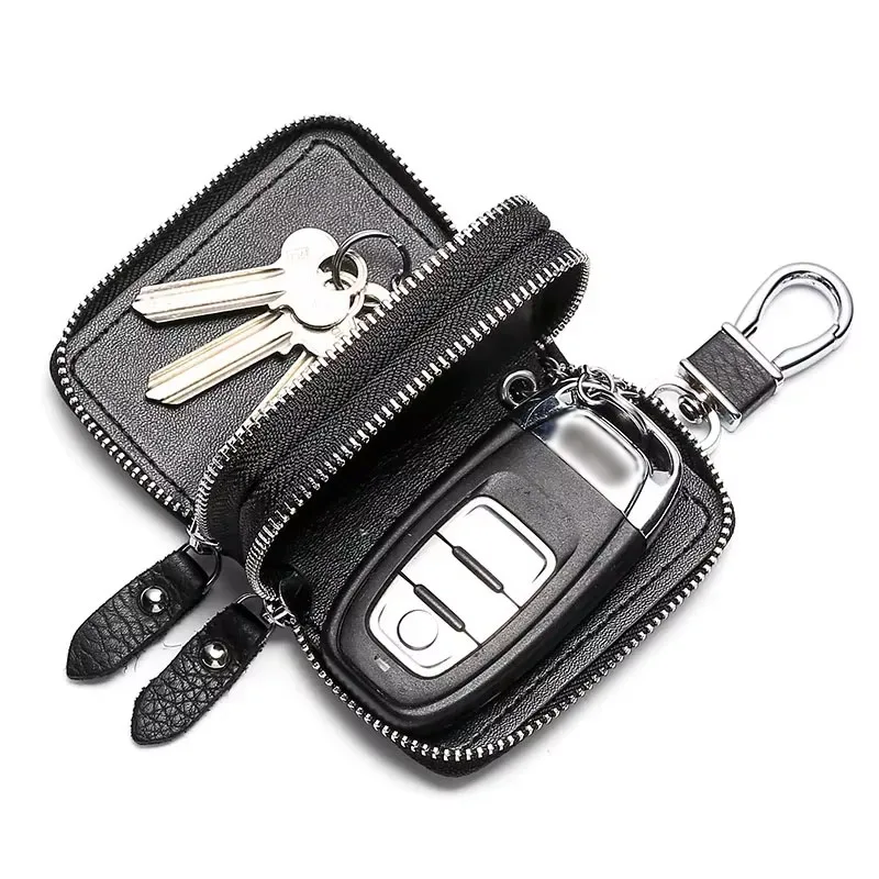 ZK3 Leather Men Women Key Holder House Keychain Bag Organizer Car Key Case Double Zipper Pouch Multifunctional Wallet Mini Purse