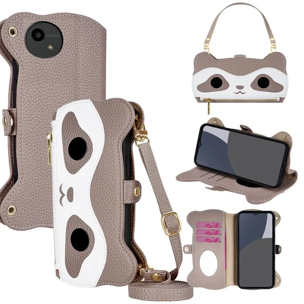 

Кожаный чехол Kyocera Basio Active3 со шнурками для Sharp Aquos Wish 3, 4, 5, откидная крышка, зеркальные слоты для карт, милый чехол с изображением енота