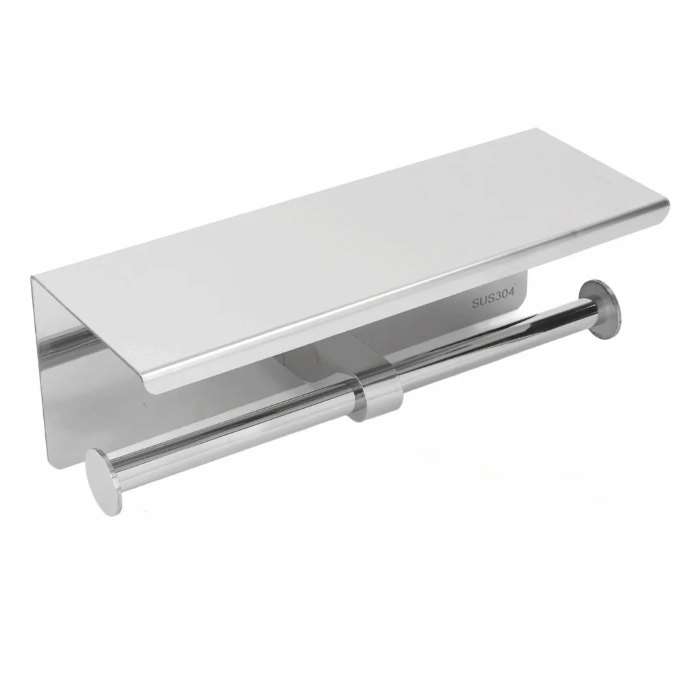 

Stainless Steel Toilet Paper Holder Mirror Shiny Wall Mounted Toilet Paper Shelf Holder Multi-Functional Black Silver