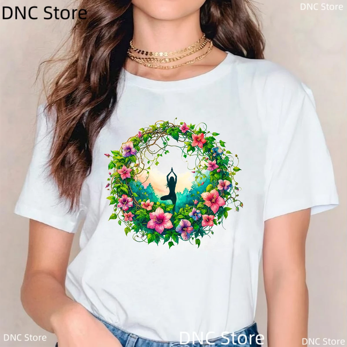Meditation Yoga Printed T-Shirt Women Fashion Harajuku Shirts Summer O-Neck Short Sleeve Femme Tshirt Yoga Tops Wholesale