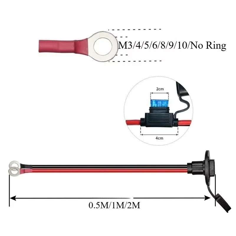 12AWG Heavy‑Duty SAE Sidewall Port with Fuse/Dust Cap Quick Disconnect Cord to O‑Ring Terminal for Motorcycle Battery Charging