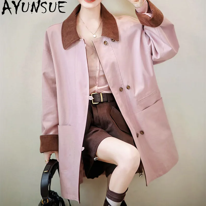 AYUNSUE Trench Coat Woman Fashion Color-blocking Jackets for Woman Loose Casual Outerwears Woman Clothes High Quality Ropa Mujer