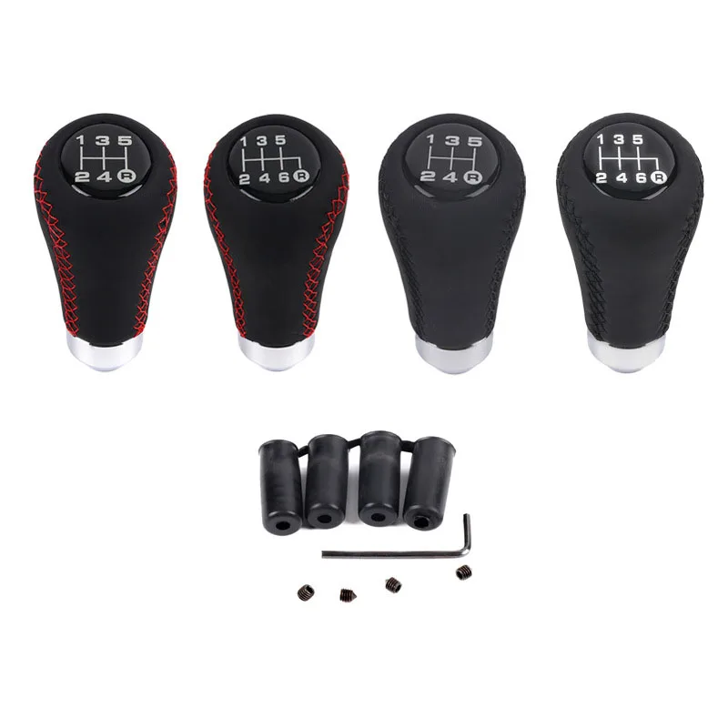 

Universal Car Gear Shift Knob Car 5/6 Speed Black PU Leather M8 M10 M12 With 3 Hoses Manual Transmission Shift Knob