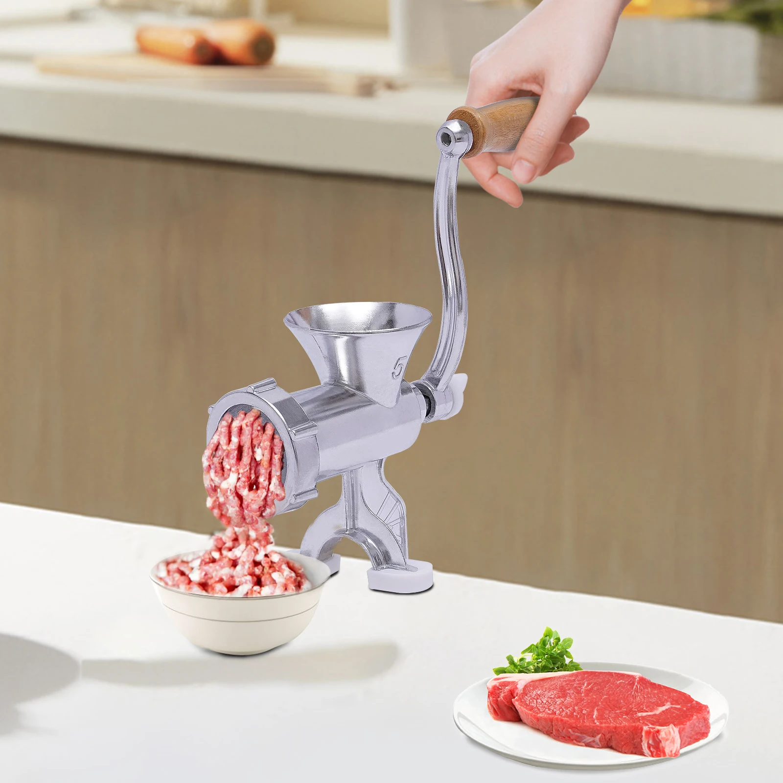 Manual Meat Grinder Household Grinder Food Processor Aluminium Alloy Kitchen Tool Handheld Sausage Stuffer