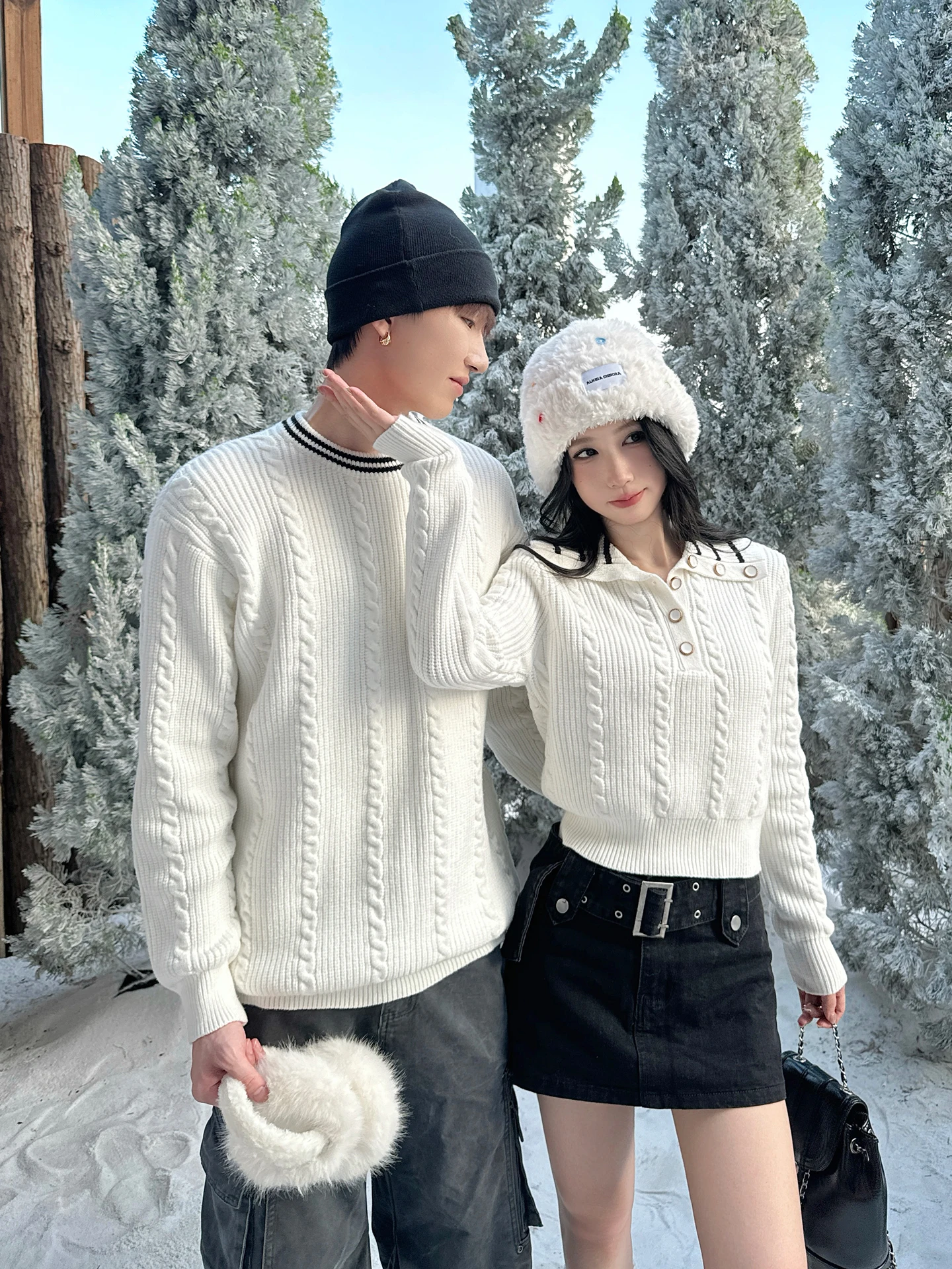 Suéter Miu Estilo Coreano para Hombre y Mujer, Ropa de Pareja, Otoño Invierno, Cuello Marinero, Una Camiseta Larga y Una Cort...