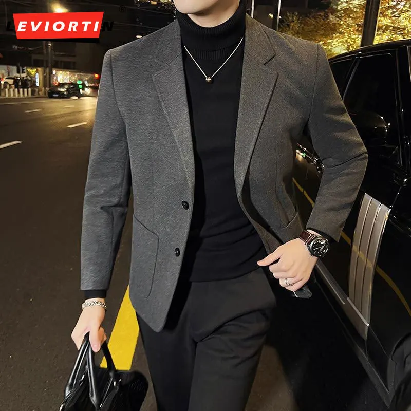 

2024 New Autumn and winter thickened woolen suit jacket Men's temperament casual men's small suit trendy jacket Men's small suit