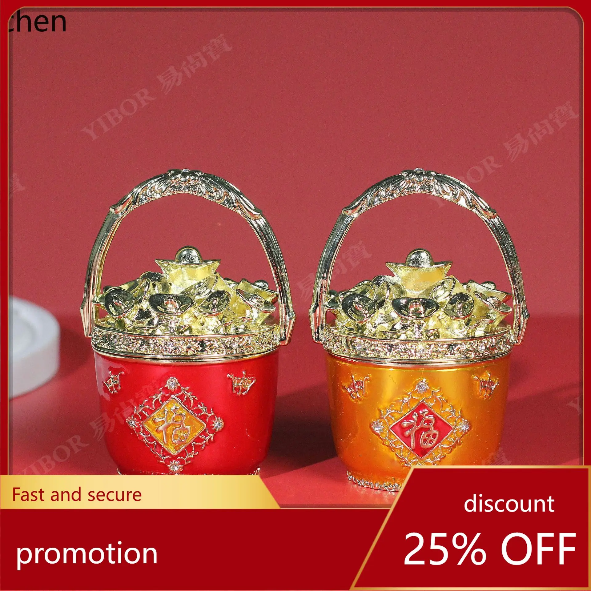 ZML Metal Craft Enamel Decorative Ornament for Attracting Wealth, Gold Ingot, Golden Pot, Chinese New Year Gift, Chinese Style