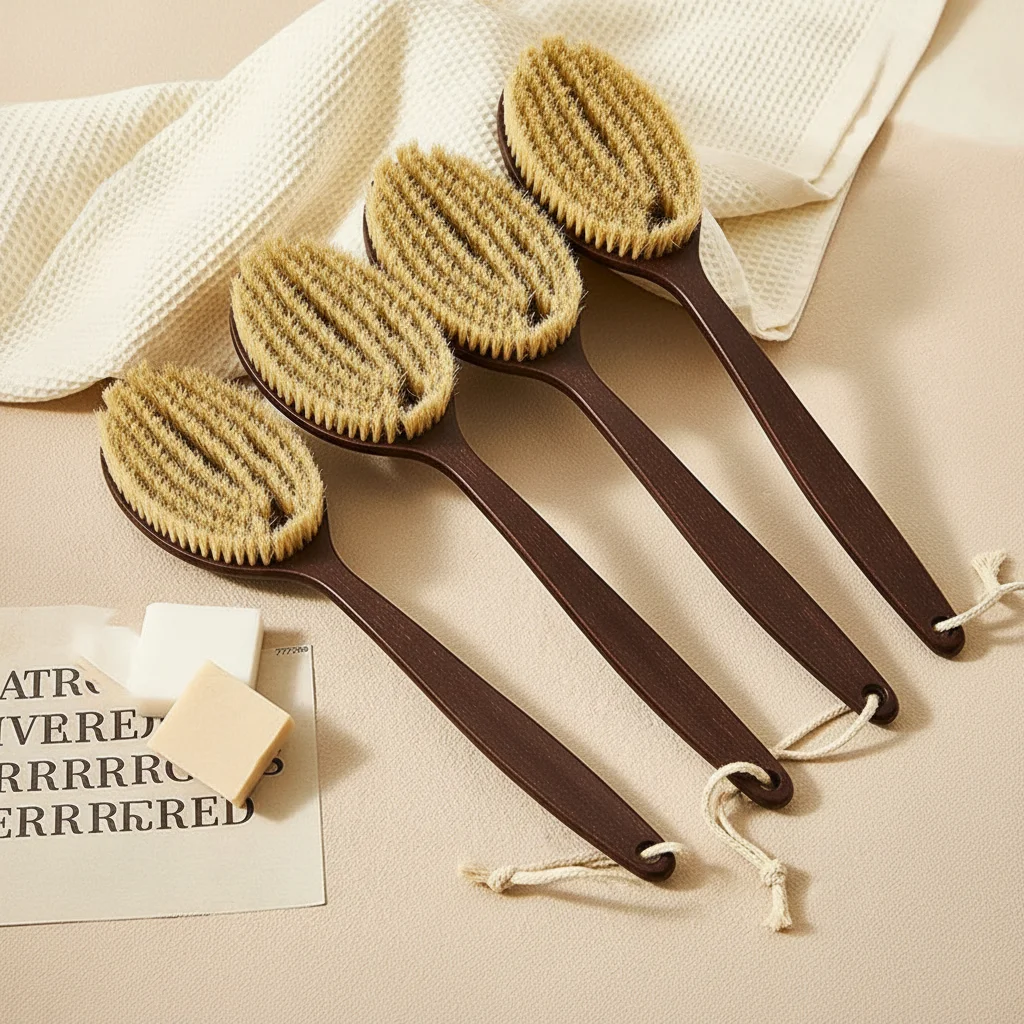 Long Handle Bath Brush With Coconut Fiber And Soft Bristle, Exfoliating Back Scrubber For Shower, Body Wash Tool