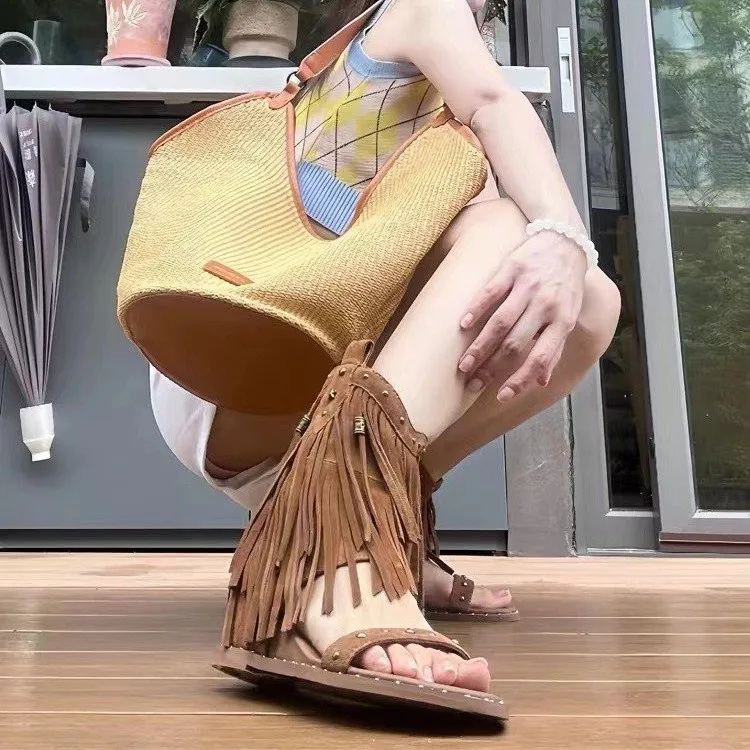 Embroidered Cool Boots 2025 New Summer Inner Heightened Open-toe Tassel Platform Women's Shoes view 2