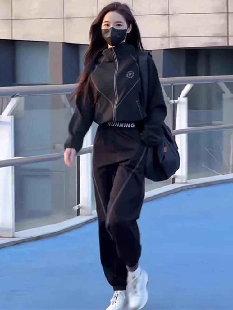 

Casual Sportswear Set Women's Spring 2026 Loose ort Jaet Harlan Pants Two-Piece Set Long Sve Zipper Closure Faionable