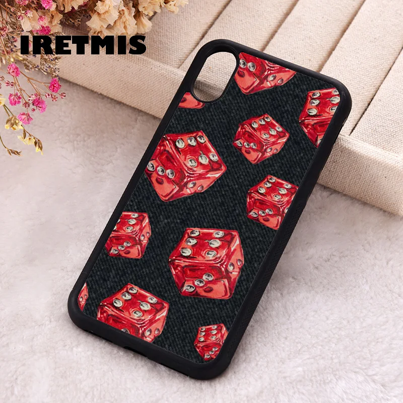 Iretmis Phone Cover Case For iPhone X XS Max XR 11 12 13 PRO MINI 14 15 16 Plus Rubber Silicone Red Dice