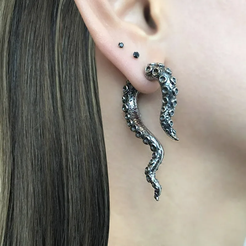 Vintage Silver Gold Color Metal Geometry Retro Octopus Tentacles Animal Dangle Earrings for Women Jewelry