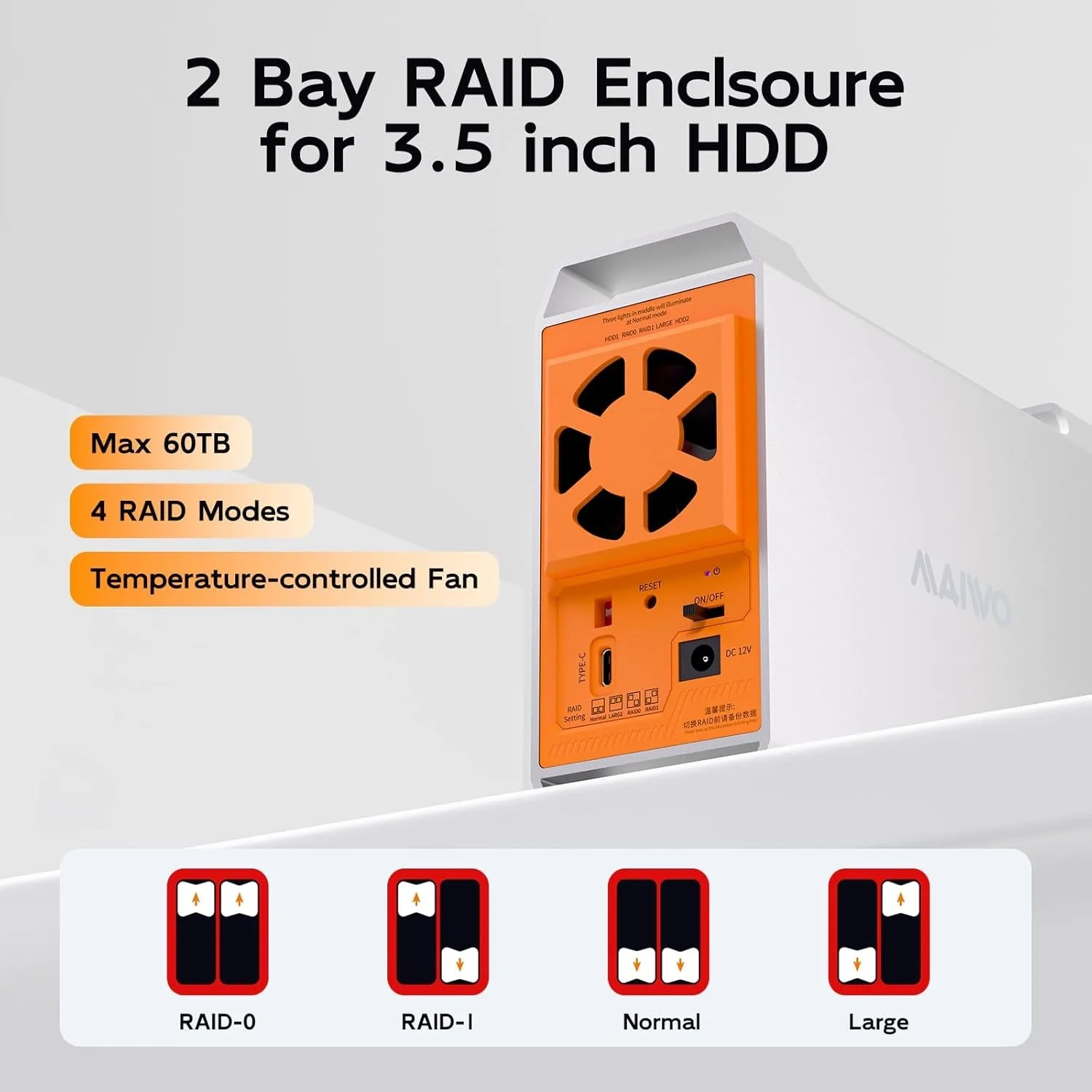 MAIWO 2 Bay HDD Docking Station SATA To USB Type-C Hard Drive