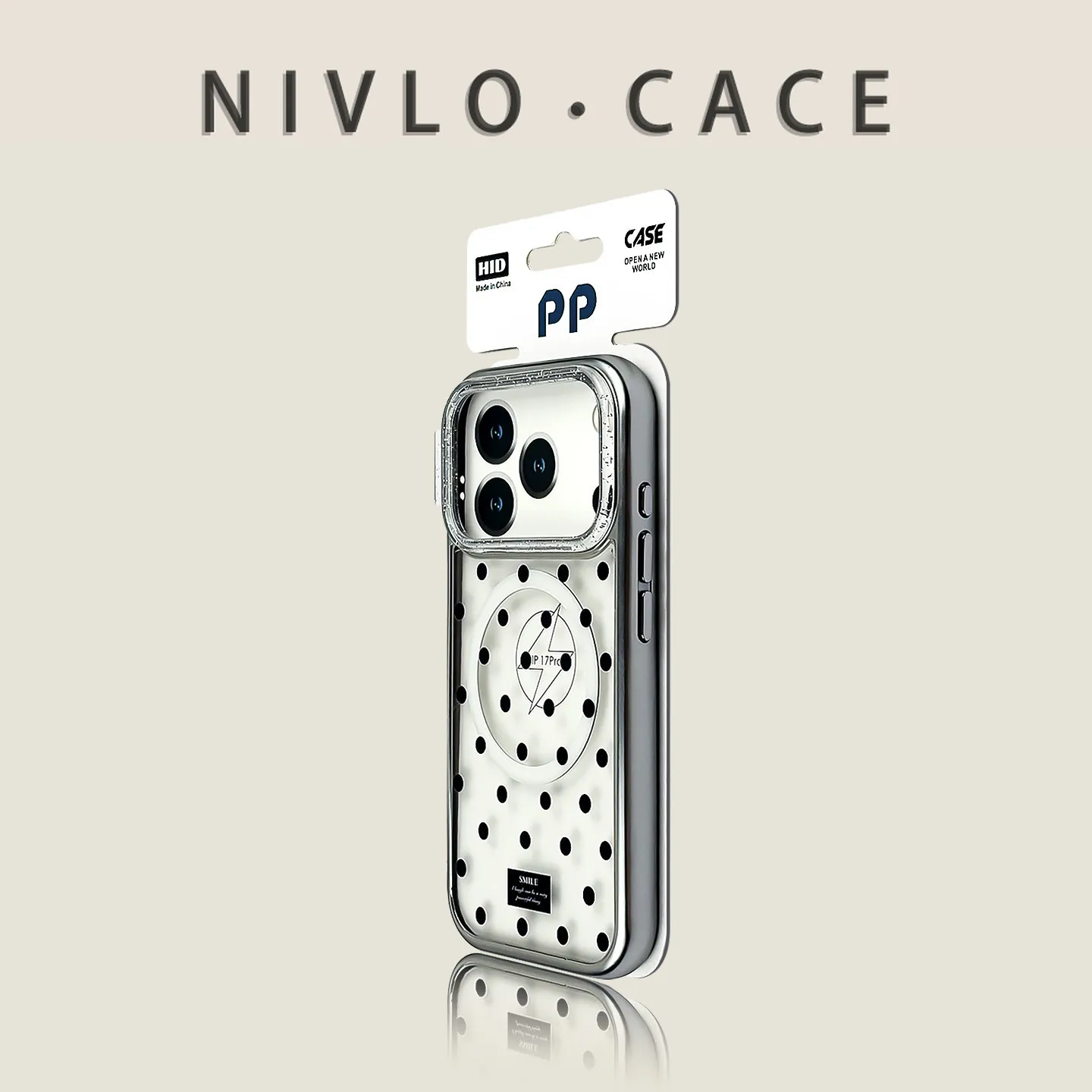 For iPhone 18 Pro Max Case Black Polka Dot Magnetic Silver Finish Acrylic Anti-Scratch Cover for iPhone 17 Pro Max 16 Pro 15