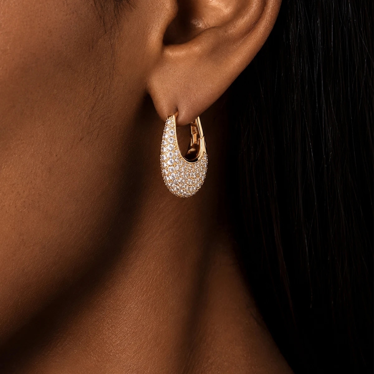 Dainty Full Cubic Zirconia Inlay Copper Earring Gold Color Geometric U Shape Hoop Earrings For Women Bride Bijoux Luxury Jewelry