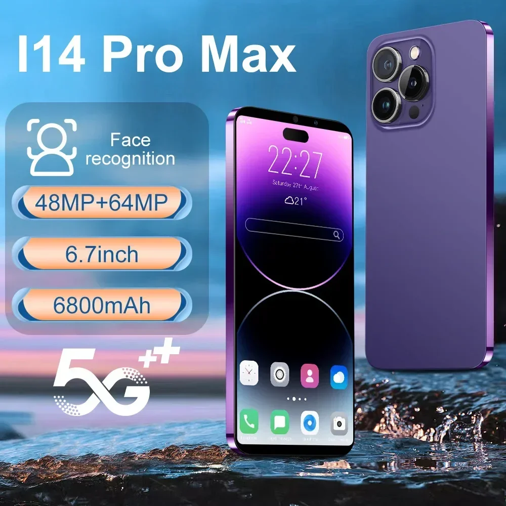 Hot-Selling I14 Pro Max 6.7-Inch Large Screen Pixels Android Phone Mobile Cheap Smartphone Téléphones Portables S23 S22 Ultra