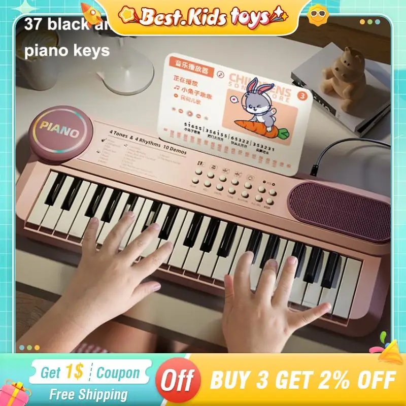 Electronic 37 Key Piano Instrument Toy With Microphone Singing Multi-functional Sheet Music Kids Toys Educational Birthday Gift