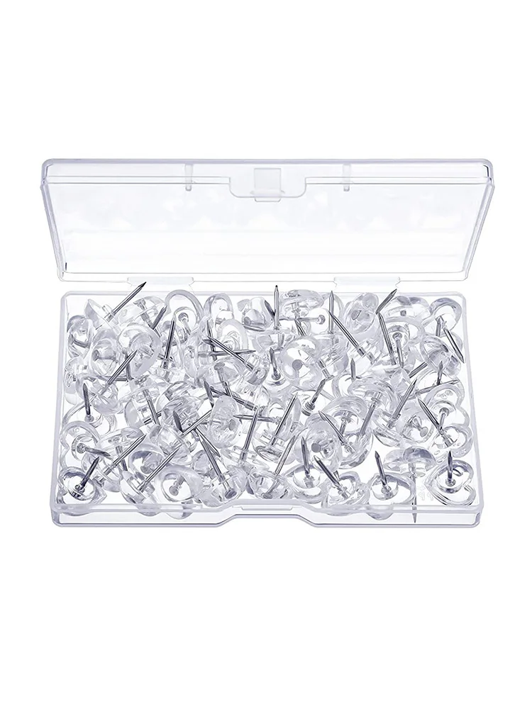 Pasador de empuje en forma de corazón para pared, pasador reutilizable con punta de Metal, mapa transparente, Thumbtack plano, 100 piezas