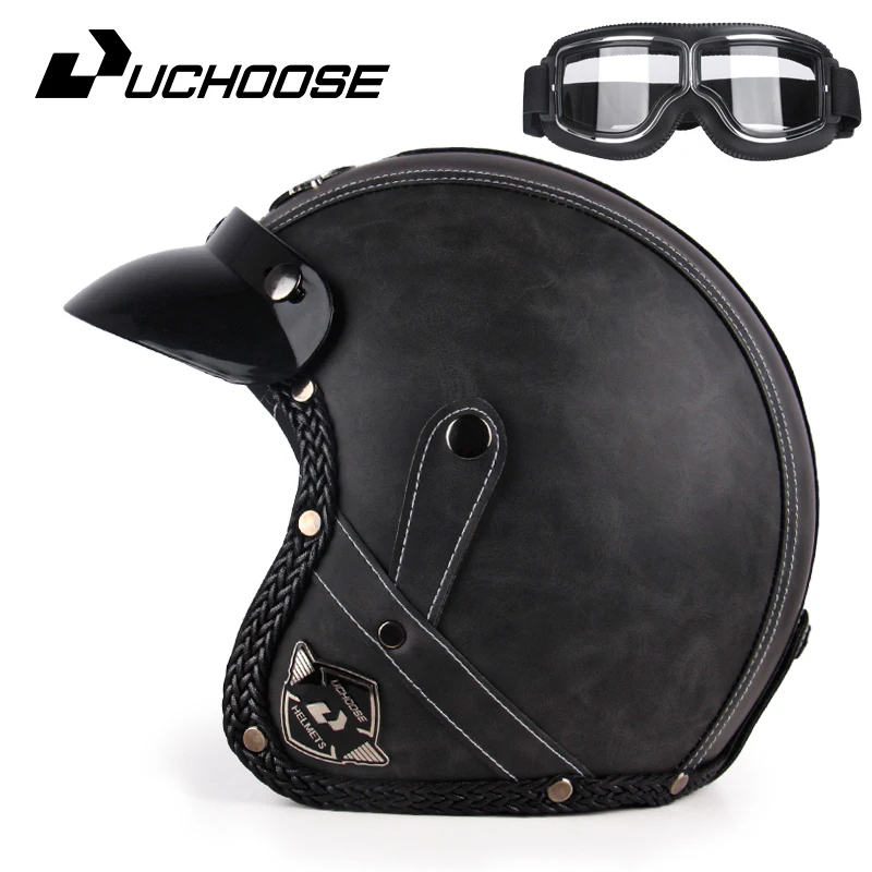 DOT Open Face Moto Three Quarters Motorcycle Accessories Men Moto Helmets Certificated Retro Motorcycle Helmet Cafe Racer