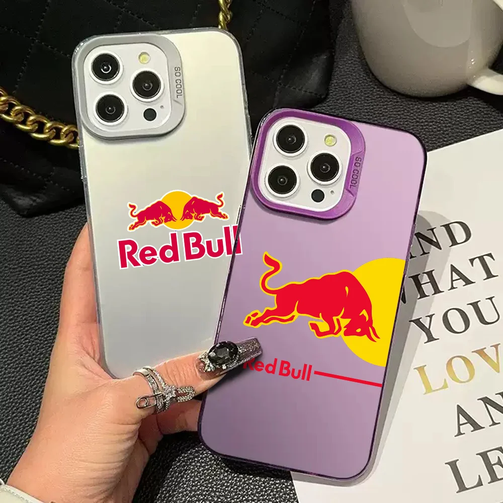 1pc Fashion Red B-BullS Logo Phone Case IMD Color Silver Shell For IPhone 16 15 14 13 12 11 Pro Max Plus