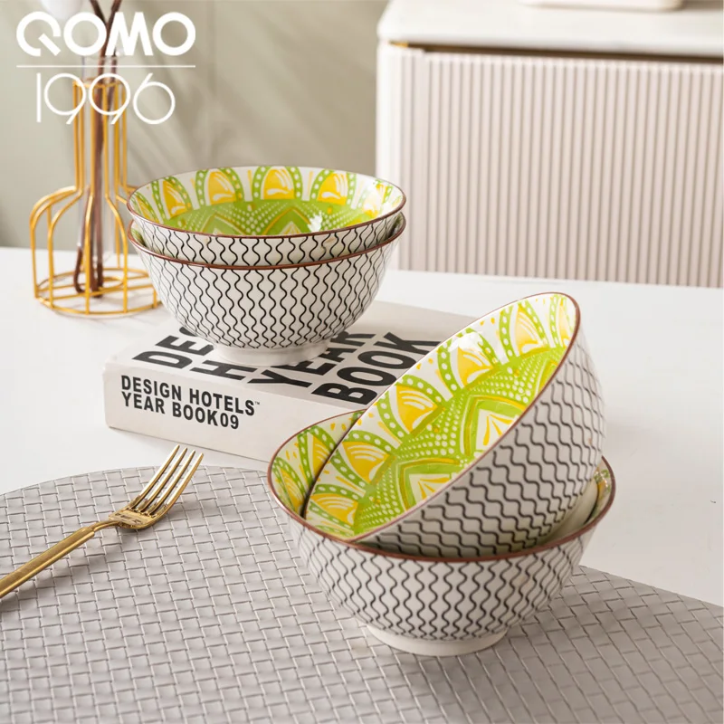 4 Pieces Ceramic Bowl Set Multicolored 6.25 Inch Porcelain Dinnerware Set Premium Ceramic Rice Bowls for Home Kitchen Dishes