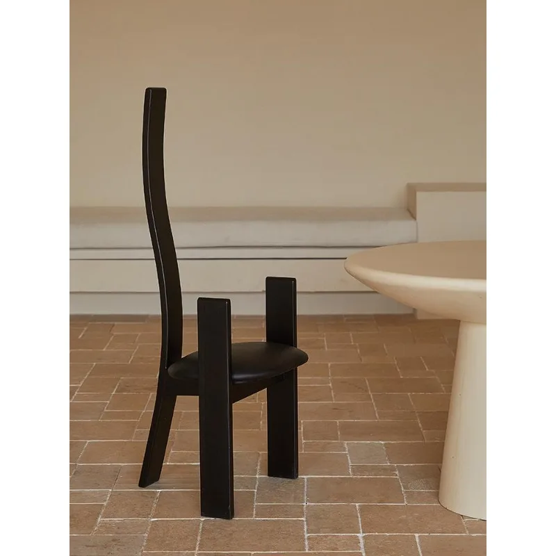 

Medieval high backrest solid wood dining chair French retro dining chair wabi-sabi furniture