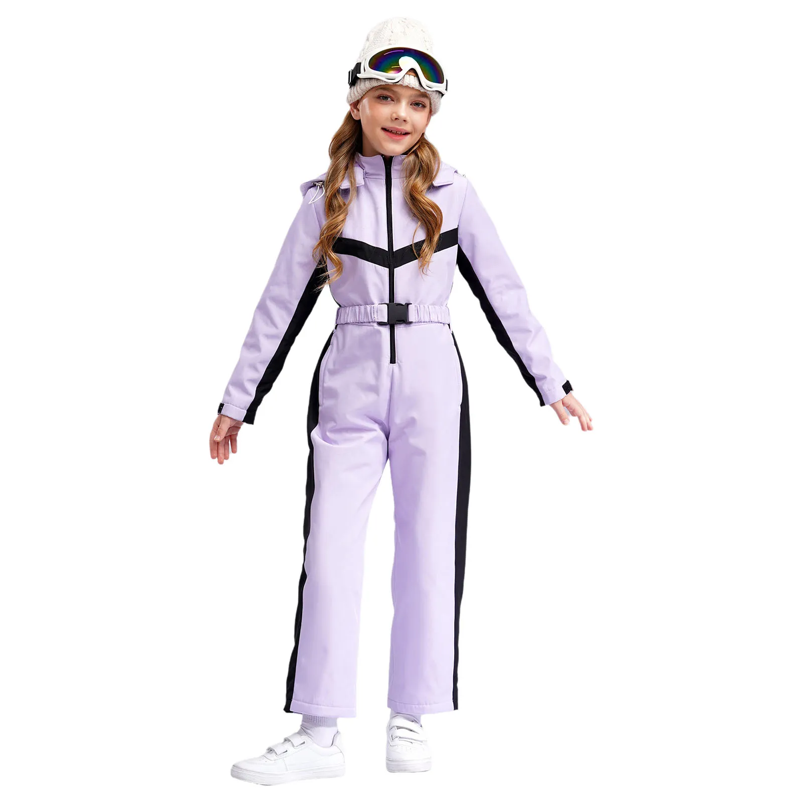 Kids Girls Ski Jumpsuit Waterproof Hooded Jacket Snowsuit Skate Snowboarding Overalls Snow Coat Winter Outdoors Sports Coveralls