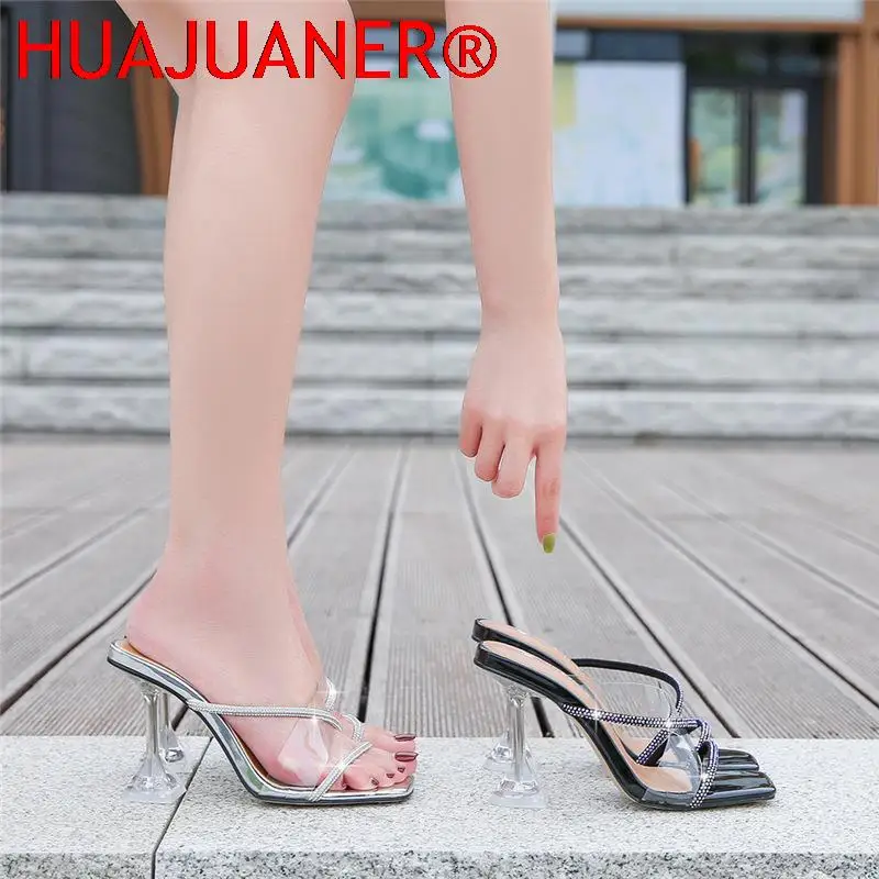 Transparent PVC Slippers Crystal Cup high-heeled Sexy Casual Shoes Plus Size 35-43 44 45 46 Women Open Toe Transparent Slippers