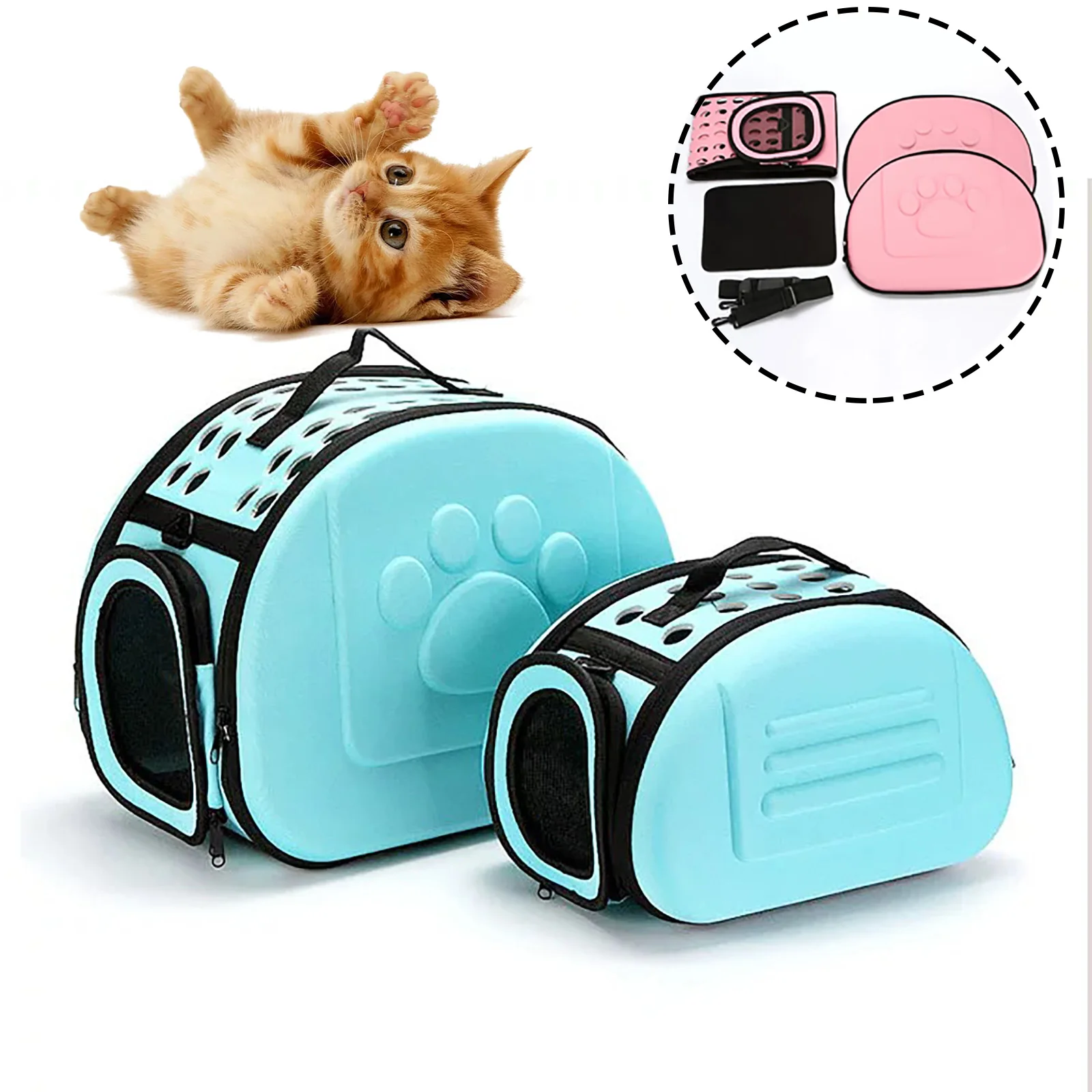 Foldable Outdoor Pet Travel Carrier Bag for Dog Cat Crossbody Portable Breathable Collapsible Travel Cat Carrier Bag