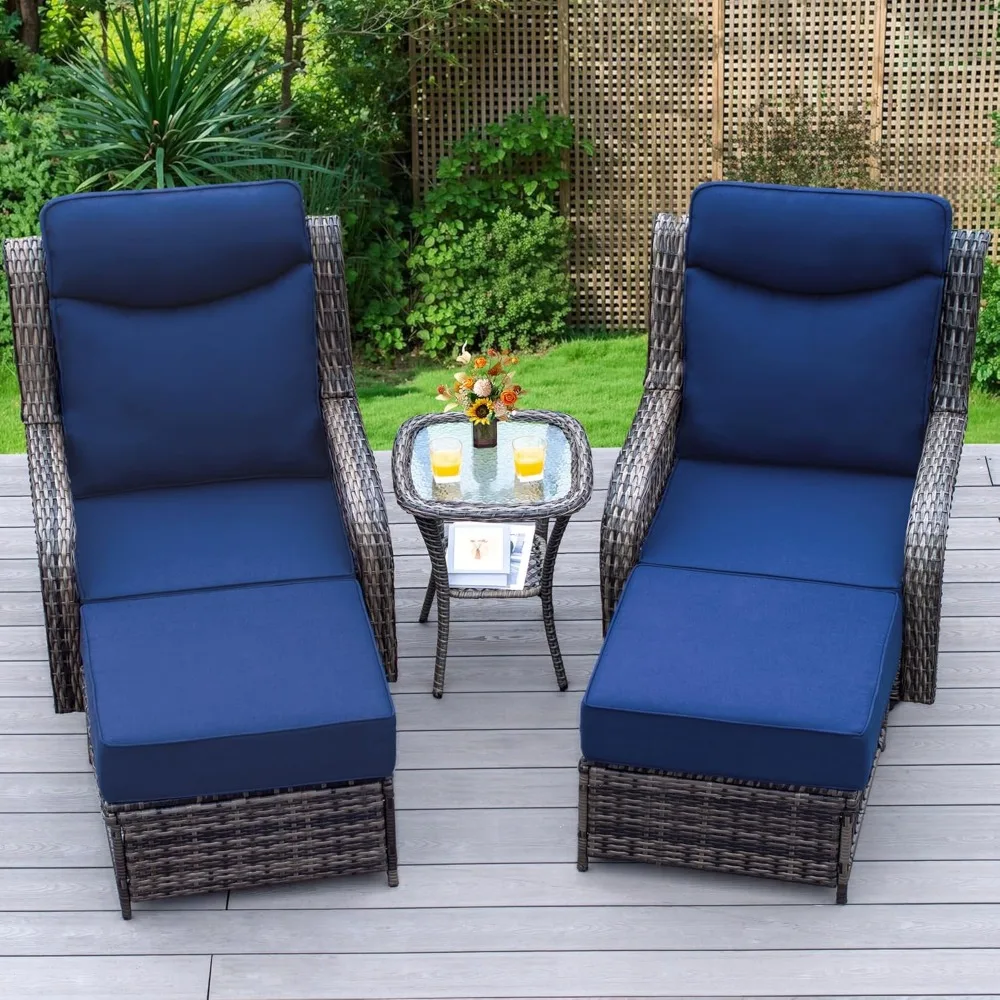 2 Pieces Outdoor Patio Ottomans All Weather Rattan Wicker Ottoman Seat Patio Footrest Seat Outdoor Footstool with 5