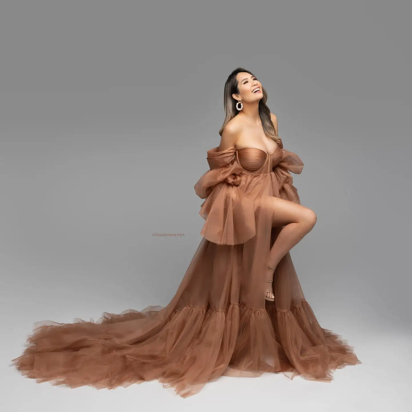 Off Shoulder urocze szaty ciążowe do sesji zdjęciowej Sweetheart długie rękawy damskie sukienki seksowne rozcięcie z przodu suknie na Baby Shower