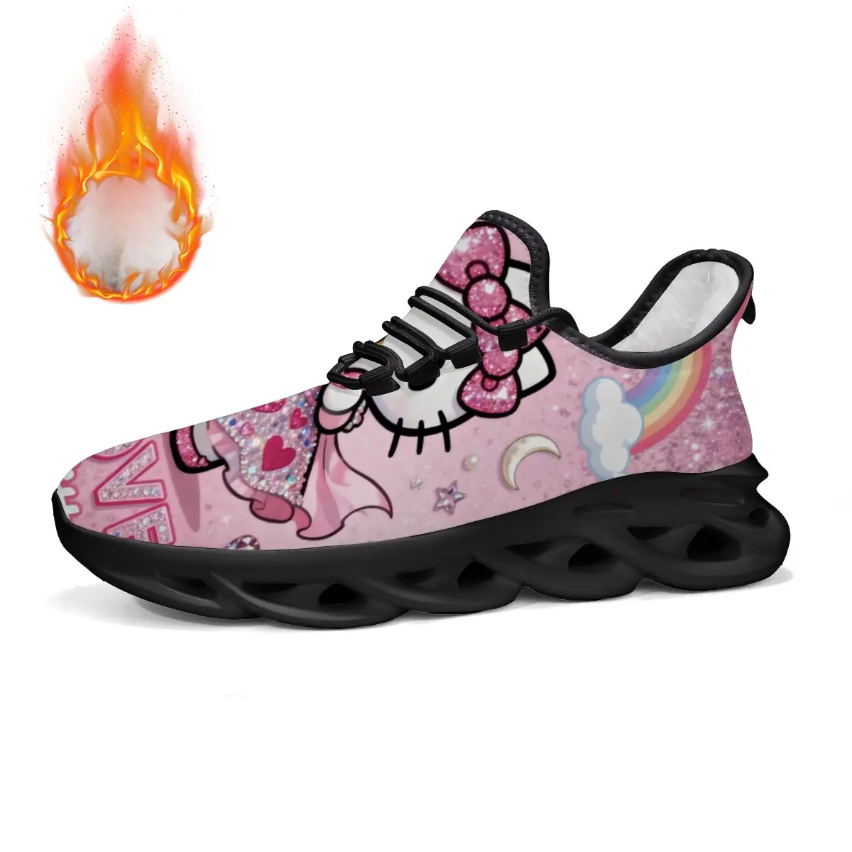 

White Flat Sneakers Pink Fleece Lined Sports Shoes with Hello Kitty Shoe Women Casual Shoes Luxury Brand 2025 New Winter Shoes