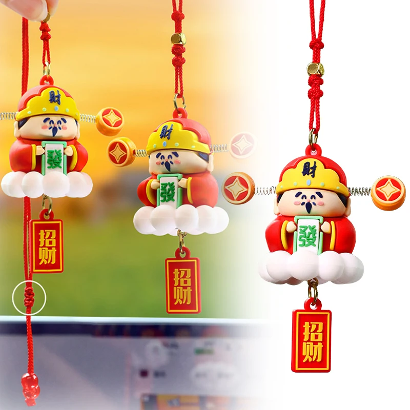 Silicone Cartoon Caishen Pendant Good Luck Feng Shui God Of Fortune Statue God Of Wealth Ornament Home Car Interior Accessories