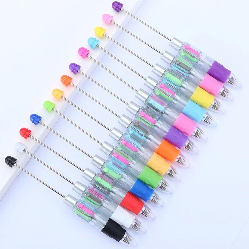 20/40/60/80/100pcs Four-Color Beaded Ballpoint Pen Cute Beadable Pens Cartoon Retractable Rollerball Pen Student School Gift