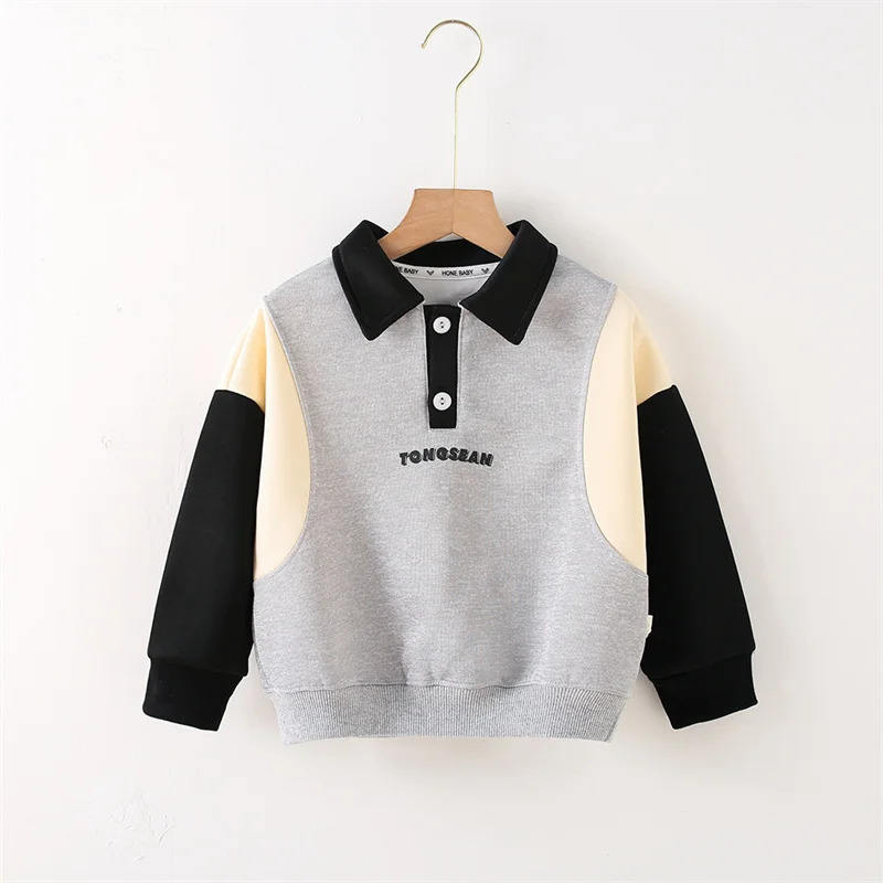 2024 Boys POLO Shirt Lapel Sweatshirt Autumn New Children's Fashion Casual Letter Coat Spring Kid Colorblocking Loose Tops 2-12Y