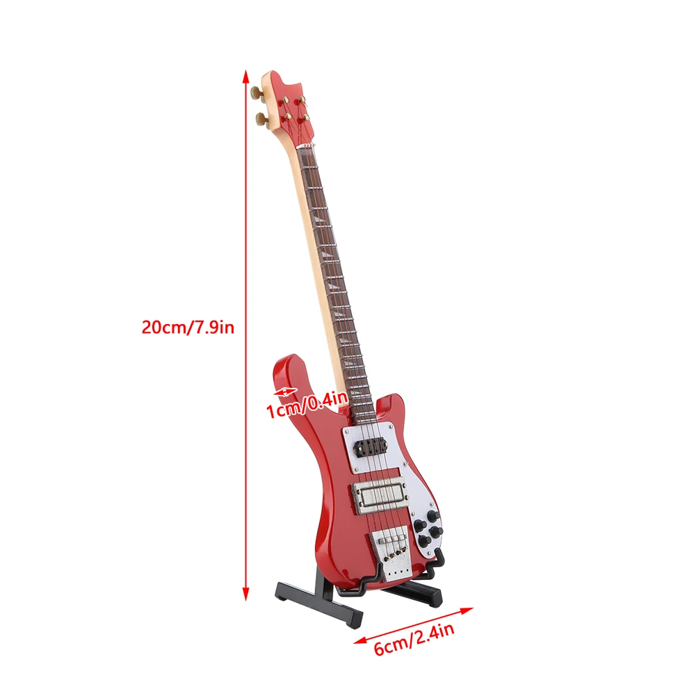 20cm Red Miniature Bass Guitar Replica With Stand And Case Instrument Model Ornaments Christmas Gift view 5