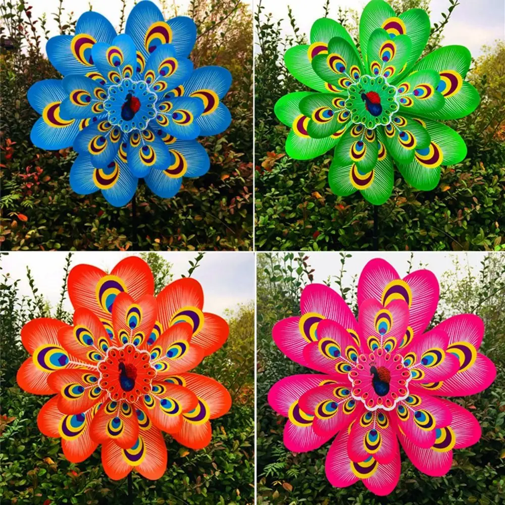 

Многостильная ветряная мельница с павлином, диаметр 38 см, вращающаяся вертушка из ПВХ, двухслойная большая поворотная мельница, стоячий газонный цветок