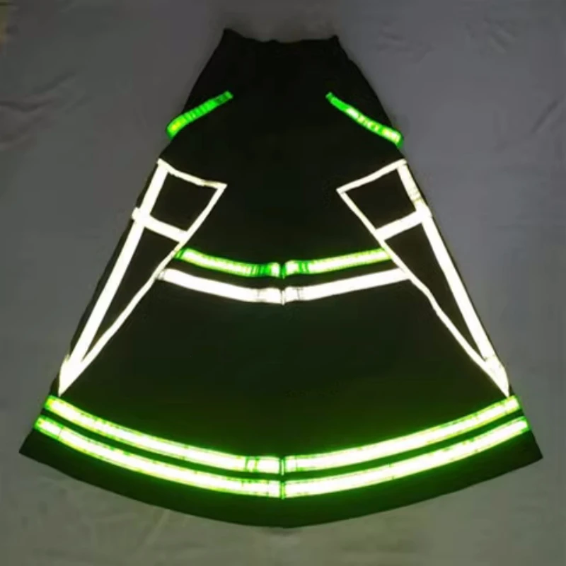 Melbourne Shuffle Dance Fluorescent Pants Shield Pattern Reflective Bell-bottoms Luminous Pants Women Men Dancing Trousers Stock