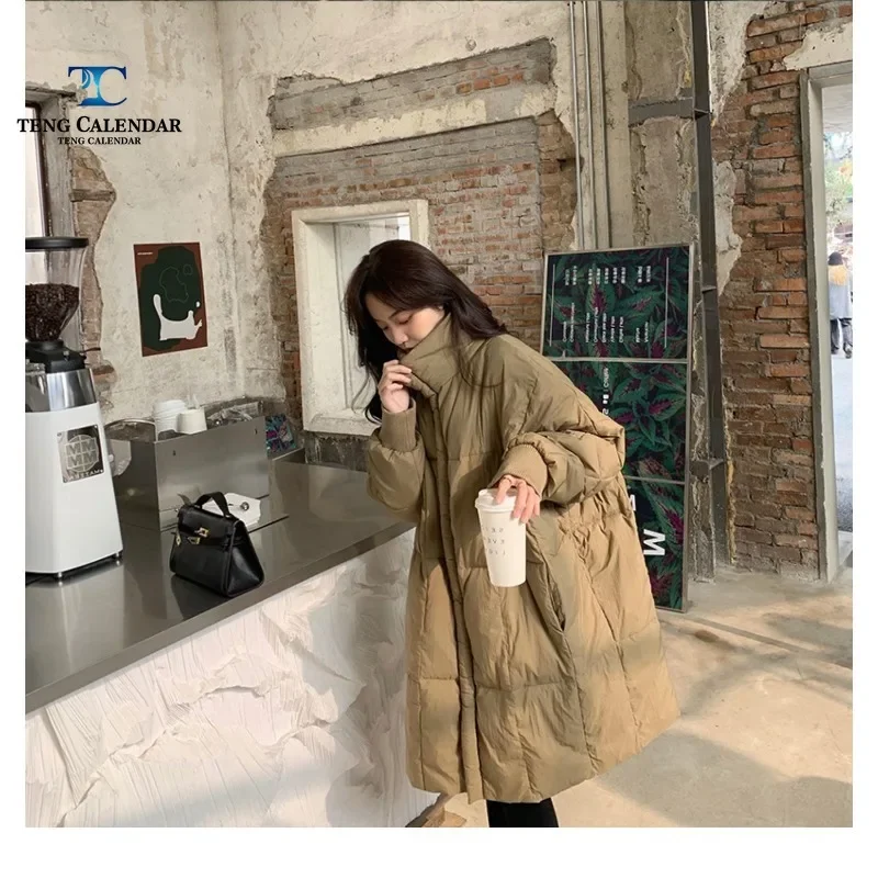 Bat Sleeve Down Cotton Jacket, Medium To Long Painted Loose Oversized Thick Bread Jacket, Women's Winter Clothing New Style