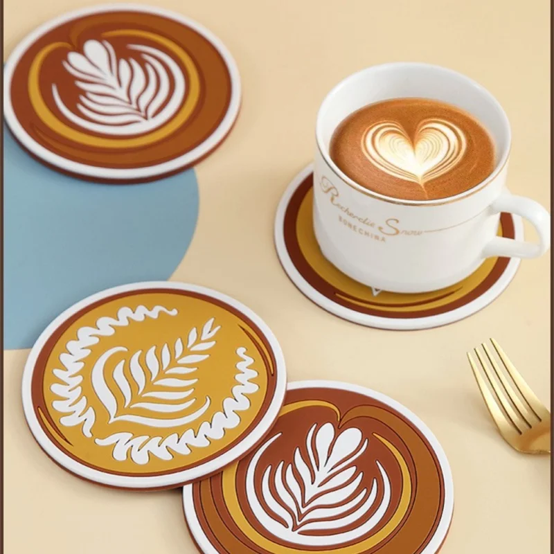 

Coffee Mat Latte Art Cup Mat PVC Thermal Insulation Pad Round Placemat Thickened Heat-Resistant Pad Water Cup Tableware Mat