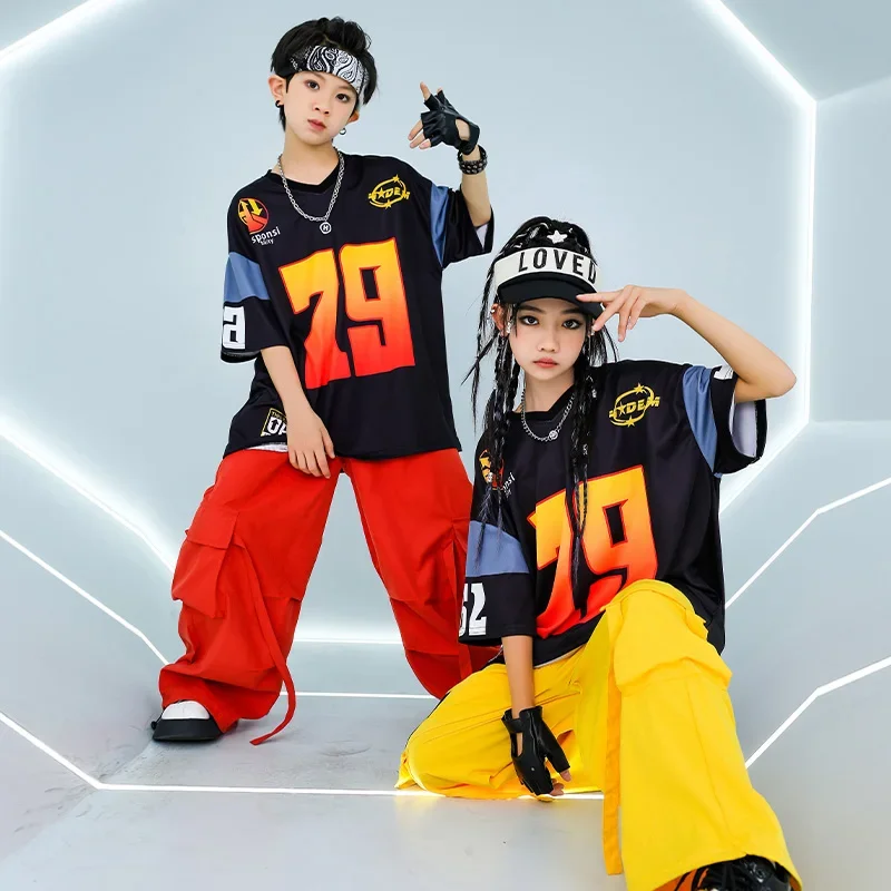 Ropa informal estilo Hip Hop para niños y niñas, sudadera K-pop, pantalones Cargo, conjuntos de ropa de baile callejero para niños, disfraces de moda de Jazz